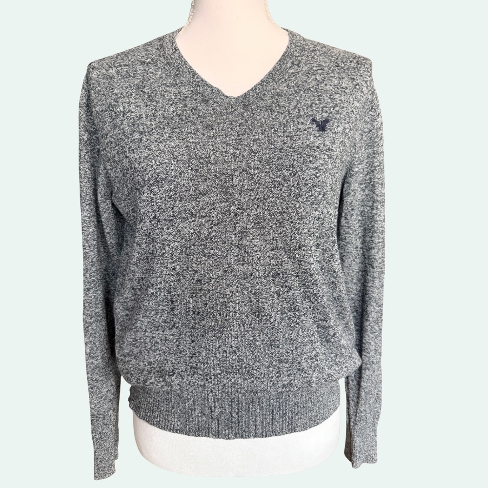 AMERICAN EAGLE Sweater Classic Fit Pullover 100% Cotton Heather Gray Size M